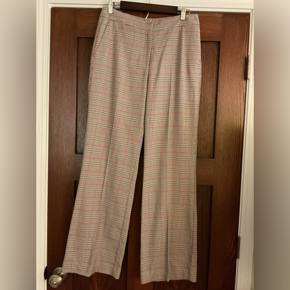 NWT Renuar Tailored Plaid Trousers Pants Size 8 Pink Windowpane Check Workwear